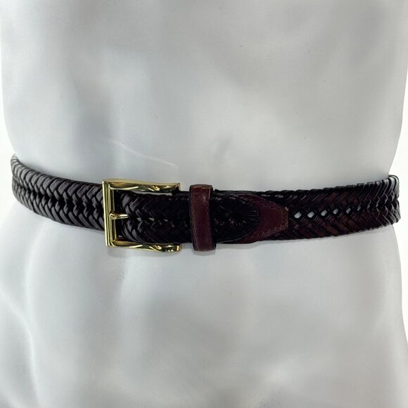 Men’s Belt unbranded Faux Leather Woven Dress Belt Brass Buckle Size 36" - Picture 1 of 6